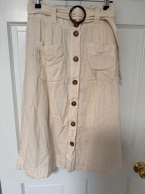 Sézane Hanna Button-Front Midi Skirt with Ring Buckle Belt